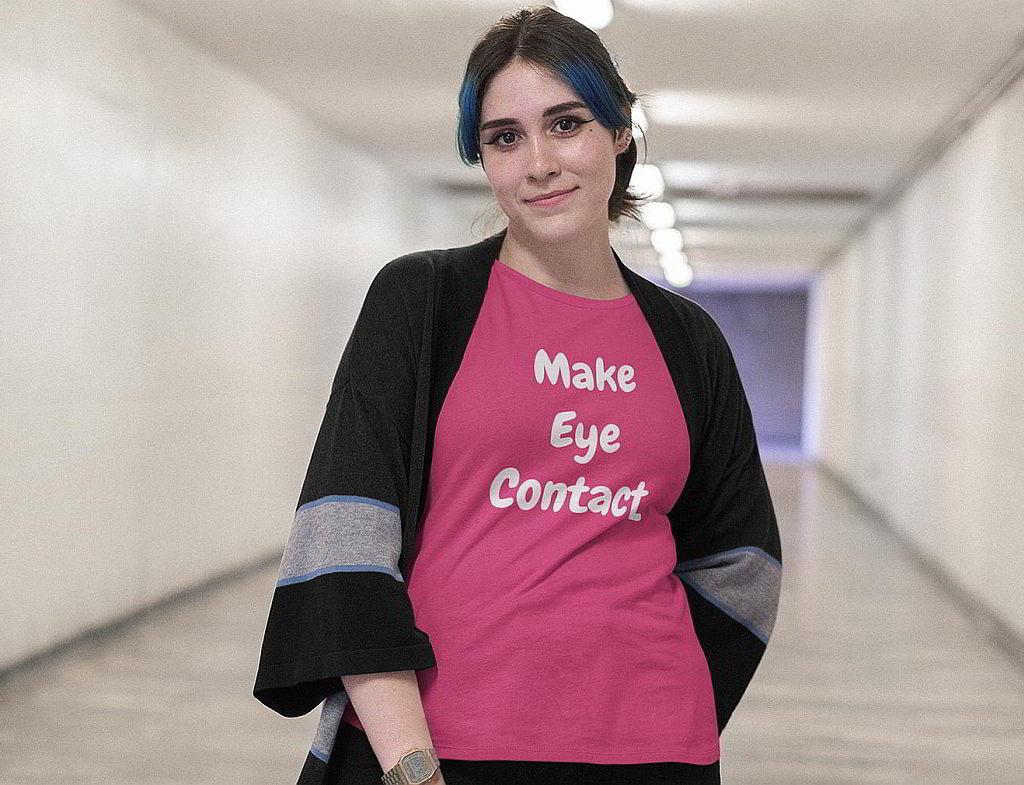 Make Eye Contact organic T-Shirt from Hello Human Range